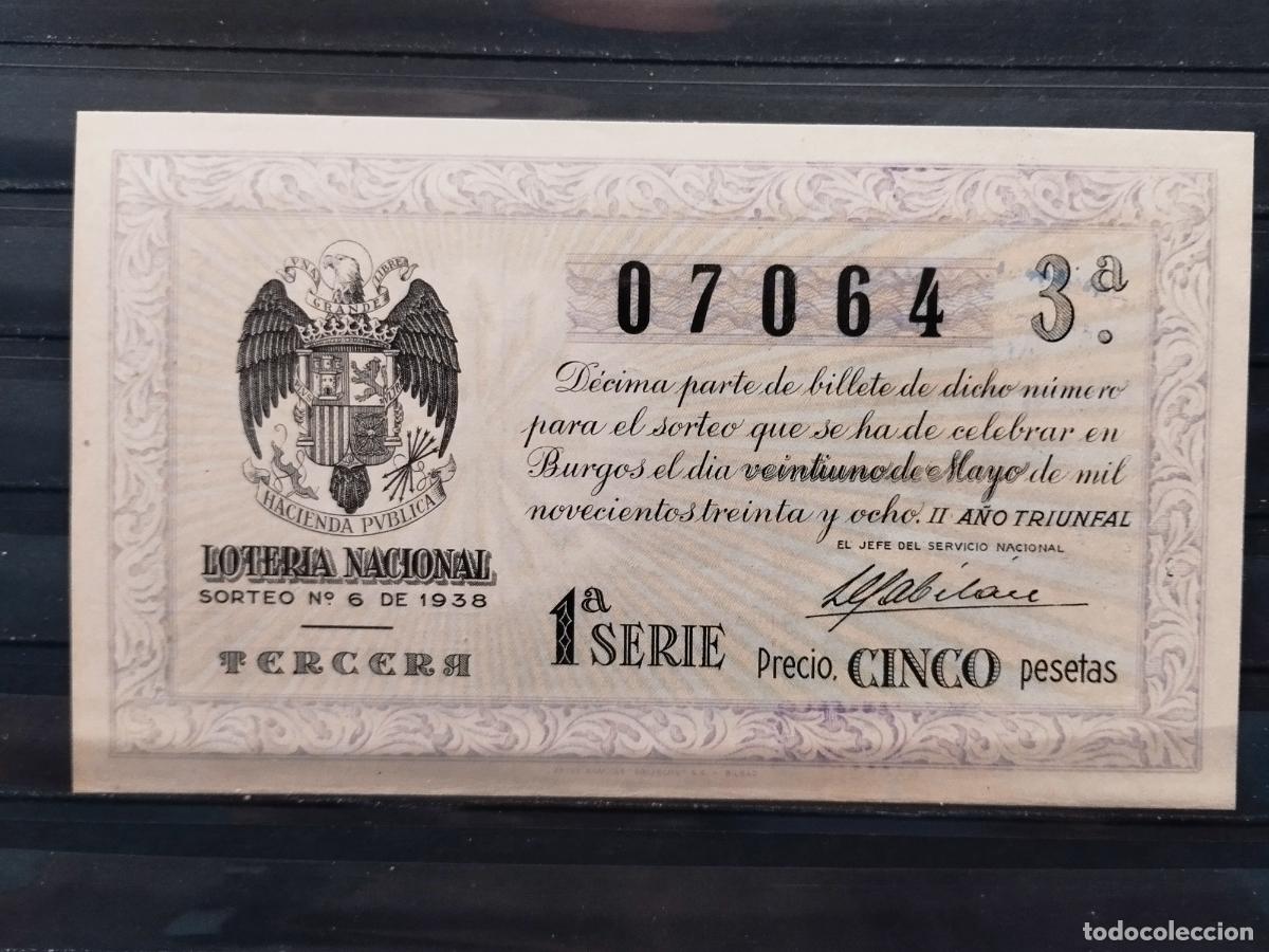 Loter&iacute;a nacional: FAC - DECIMO LOTERIA NACIONAL 1938. BURGOS SORTEO N&ordm; 6. EXCELENTE CALIDAD. LEER DESCRIPCION