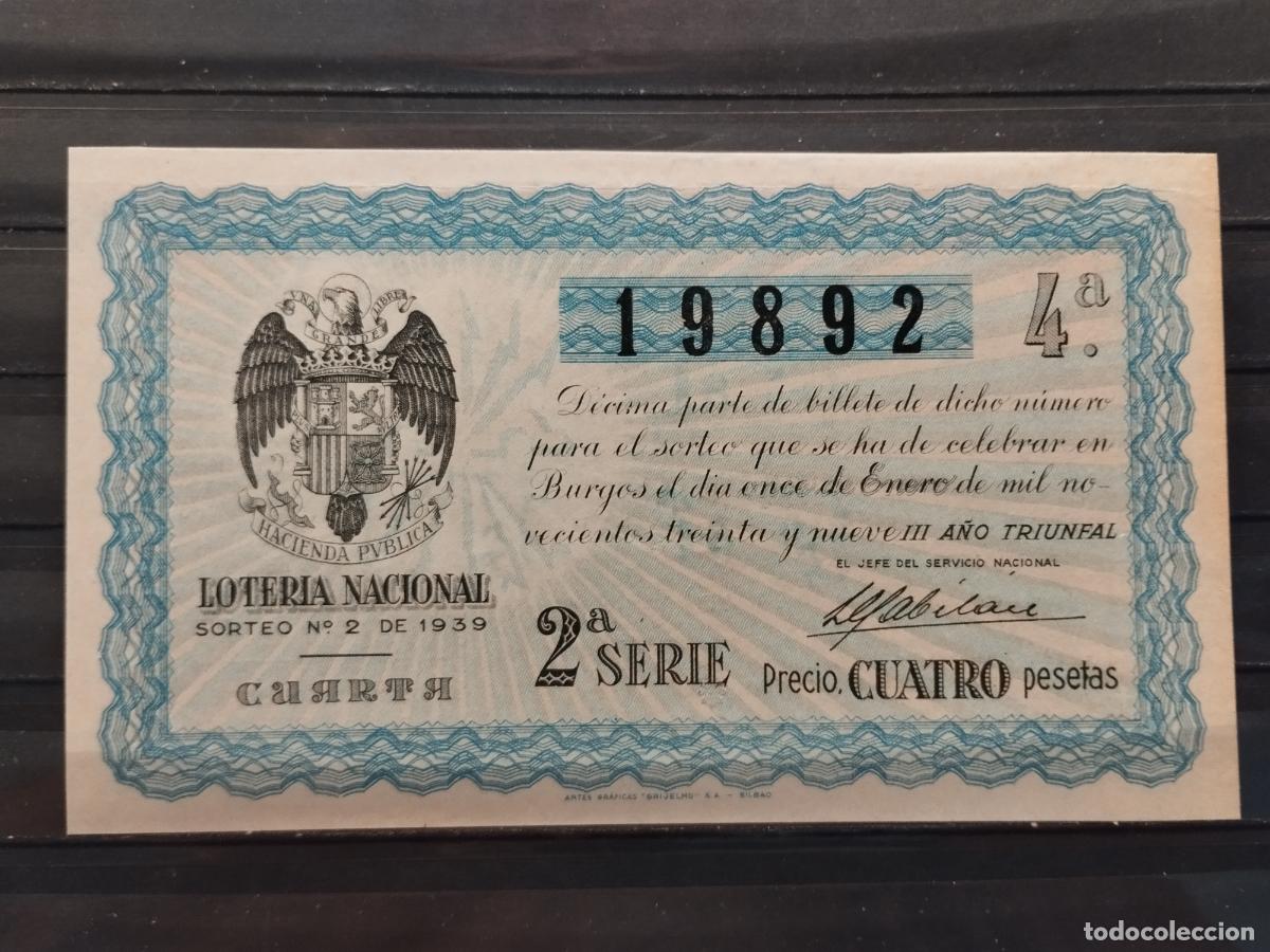 Loterie Nationale: FAC - DECIMO LOTERIA NACIONAL 1939. BURGOS SORTEO N&ordm; 2. INFIMA DOBLEZ. LEER DESCRIPCION