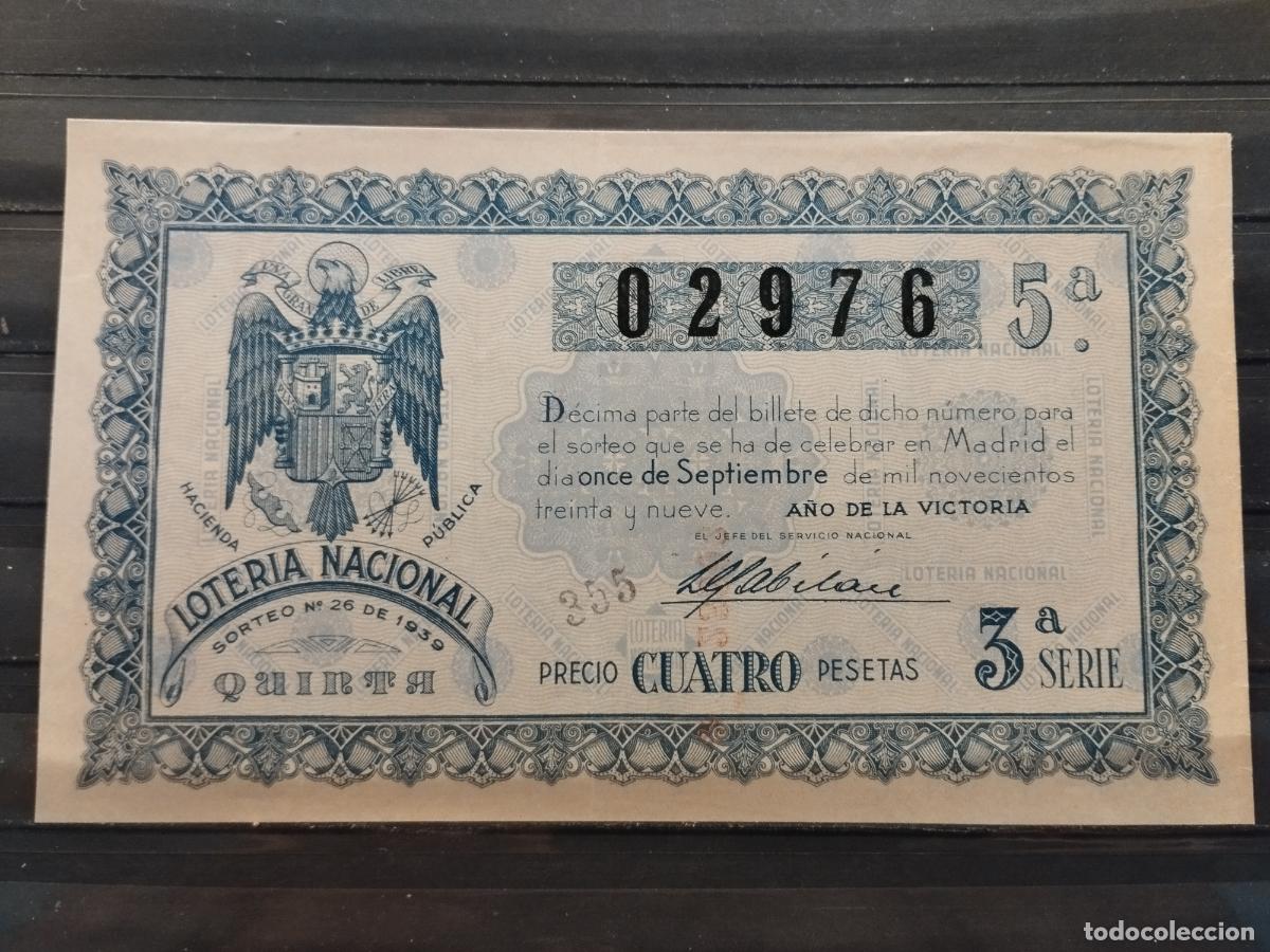 Nationale spanische Lotterie: FAC - DECIMO LOTERIA NACIONAL 1939. MADRID. SORTEO N&ordm; 26. EXCELENTE CALIDAD. LEER DESCRIPCION
