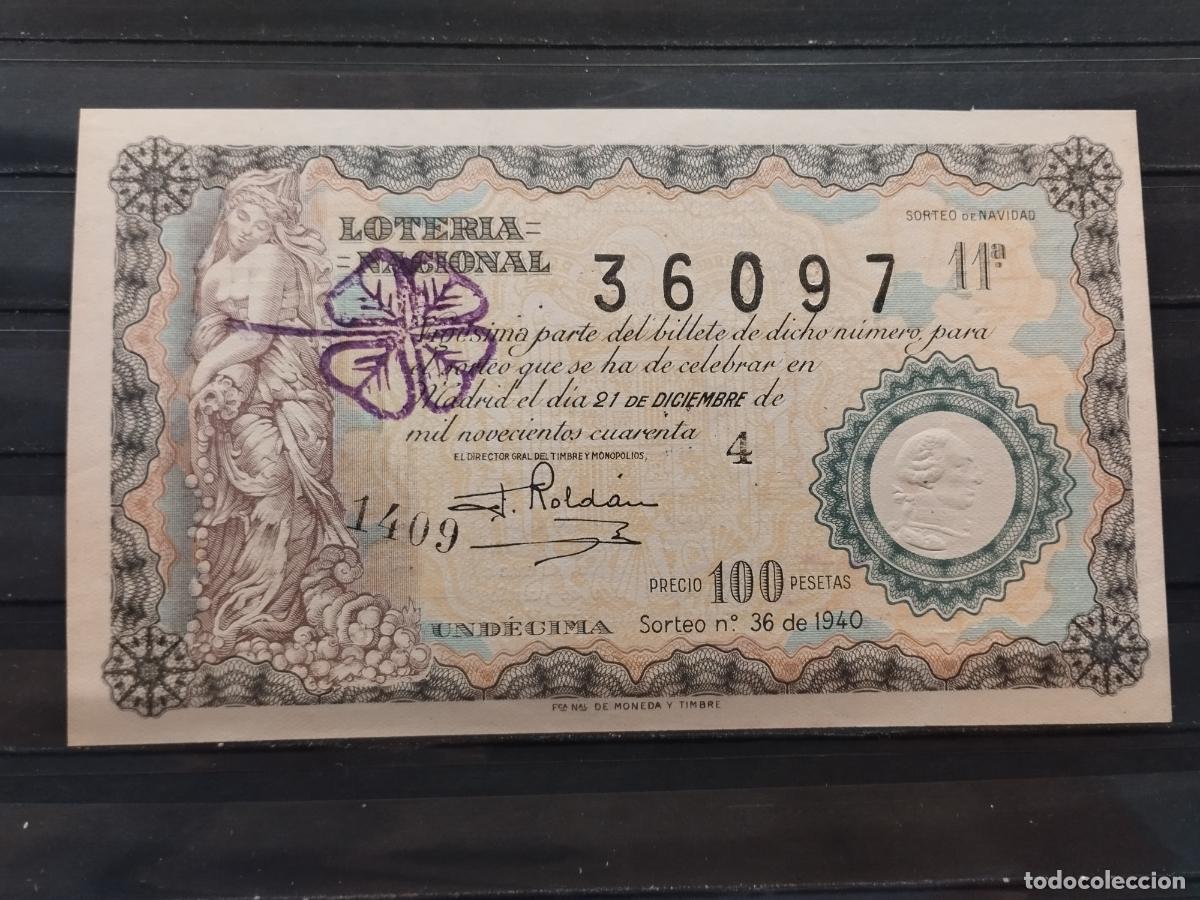 Lotteria Nationale Spagnola: FAC - DECIMO LOTERIA NACIONAL 1940. MADRID. SORTEO N&ordm; 36. EXCELENTE CALIDAD. LEER DESCRIPCION.