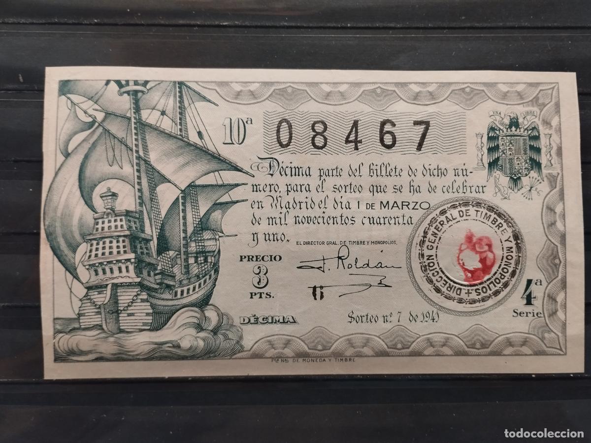 Lotteria Nationale Spagnola: FAC - DECIMO LOTERIA NACIONAL 1941. MADRID. SORTEO N&ordm; 7. EXCELENTE CALIDAD. LEER DESCRIPCION.