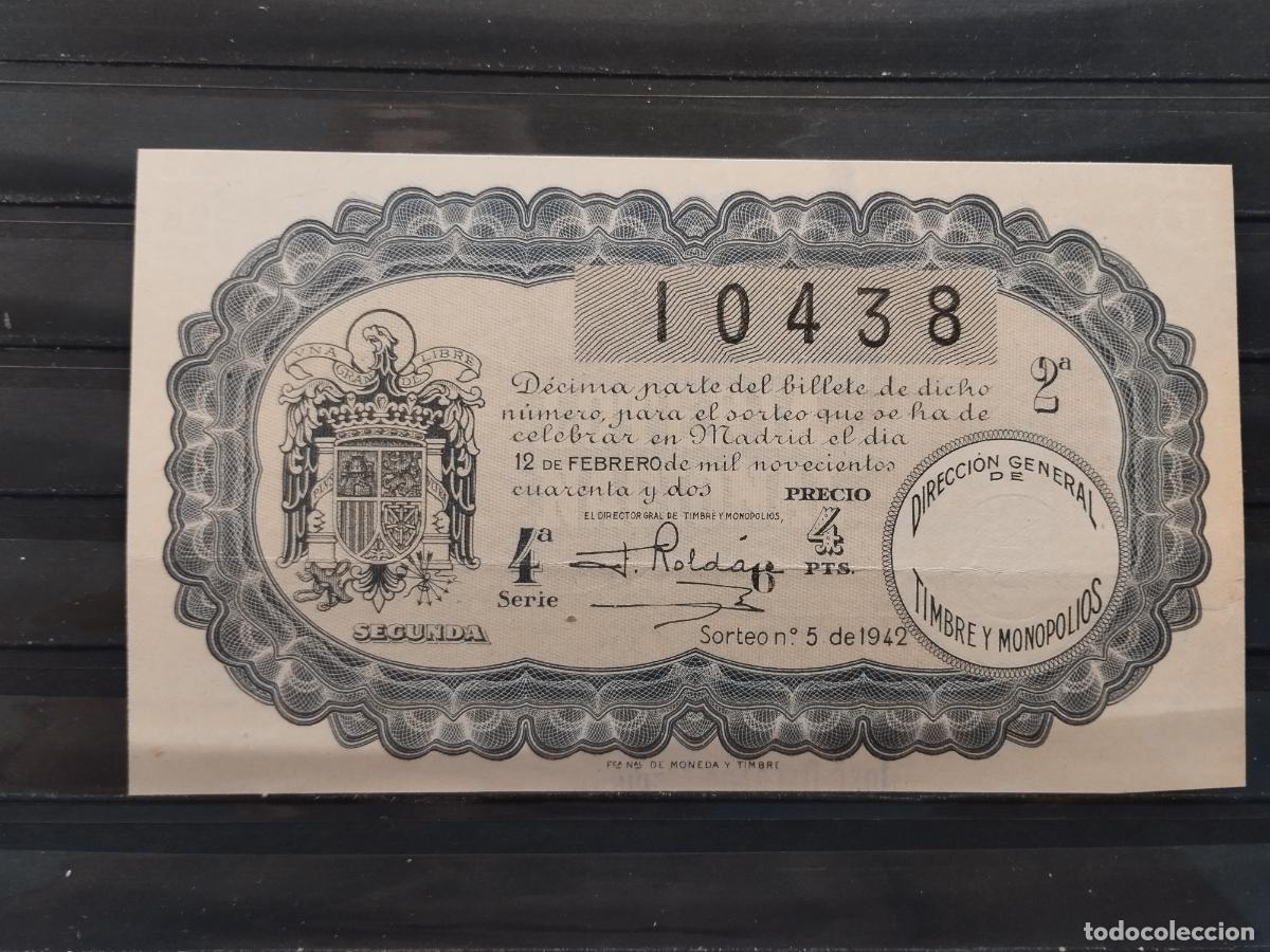 Lotteria Nationale Spagnola: FAC - DECIMO LOTERIA NACIONAL 1942. MADRID. SORTEO N&ordm; 5. EXCELENTE CALIDAD. LEER DESCRIPCION.