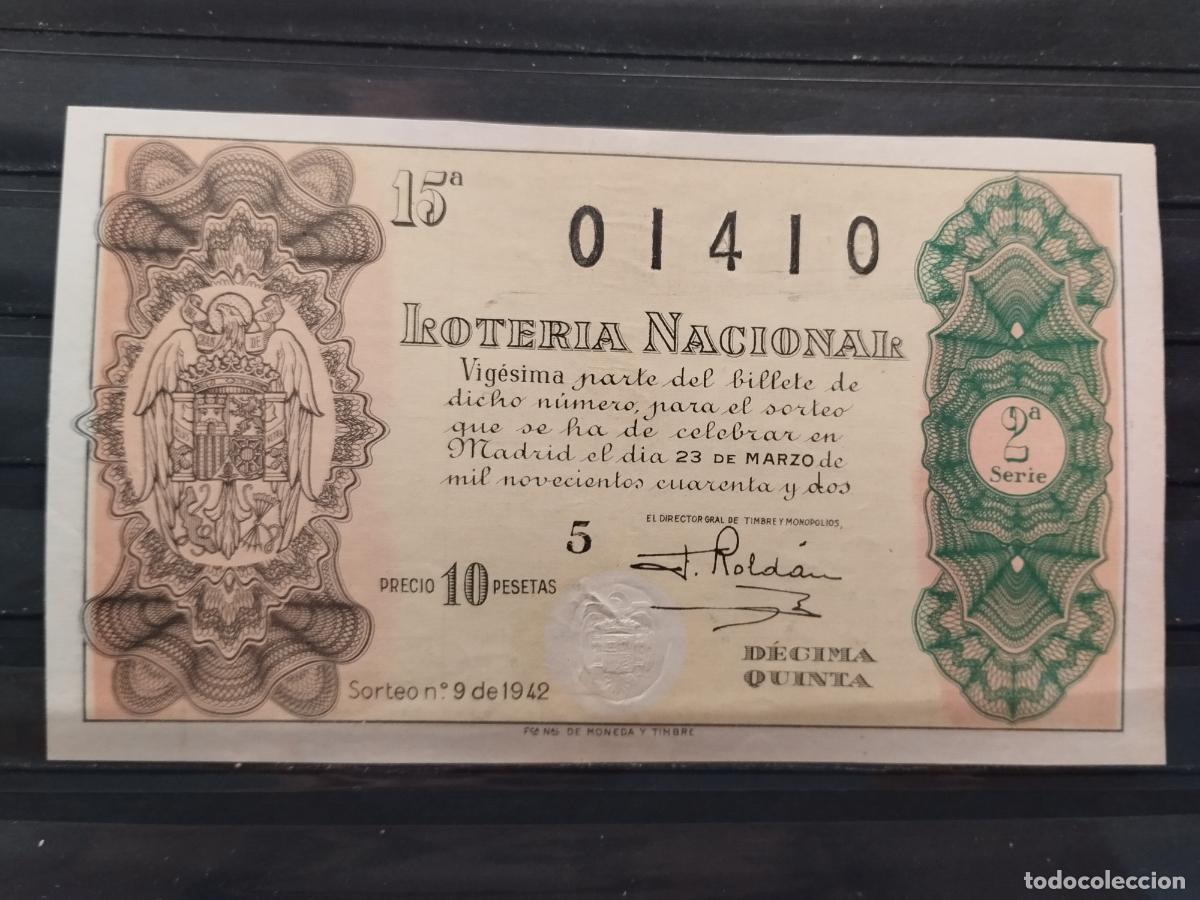 Lotteria Nationale Spagnola: FAC - DECIMO LOTERIA NACIONAL 1942. MADRID. SORTEO N&ordm; 9. EXCELENTE CALIDAD. LEER DESCRIPCION.