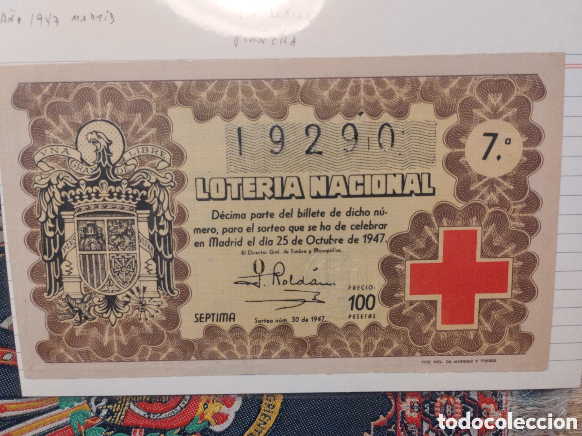 Loterie Nationale: FAC - DECIMO LOTERIA NACIONAL 1947. MADRID. SORTEO N&ordm; 30. CRUZ ROJA. EXCELENTE CALIDAD.
