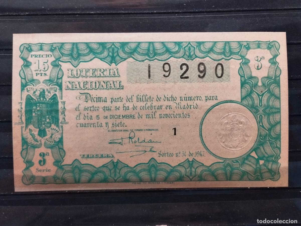 Nationale spanische Lotterie: FAC - DECIMO LOTERIA NACIONAL 1947. MADRID. SORTEO N&ordm; 34. EXCELENTE CALIDAD.