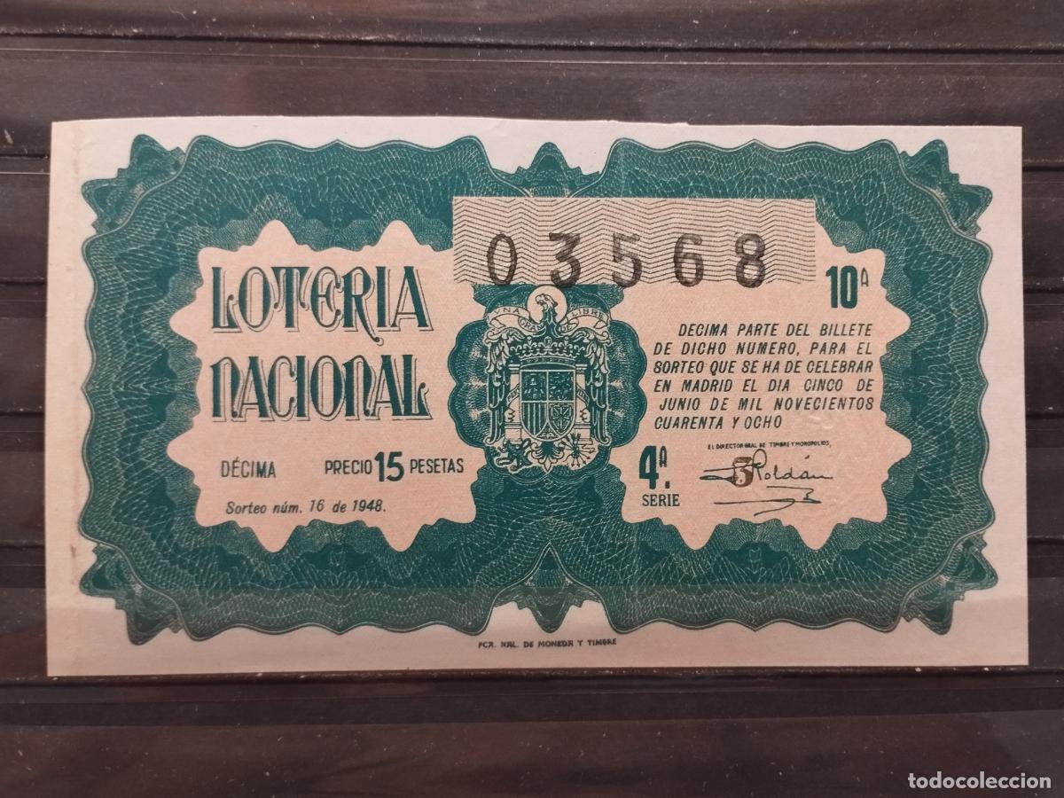 Loterie Nationale: FAC - DECIMO LOTERIA NACIONAL 1948. MADRID. SORTEO N&ordm; 16. DOBLEZ LADO IZQUIERDO. LEER DESCRIPCION
