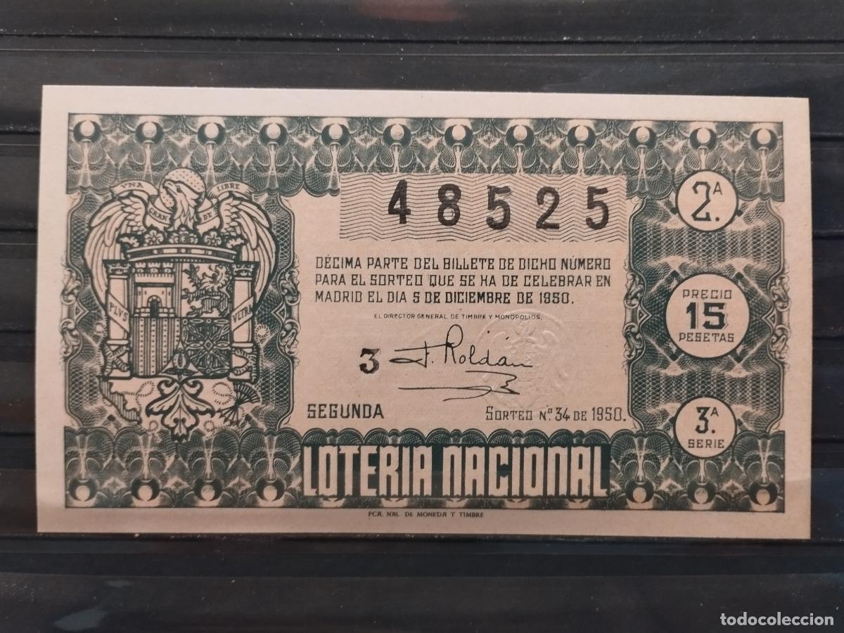 National Spanish Lottery: FAC - DECIMO LOTERIA NACIONAL 1950. MADRID. SORTEO N&ordm; 34. EXCELENTE CALIDAD. LEER DESCRIPCION