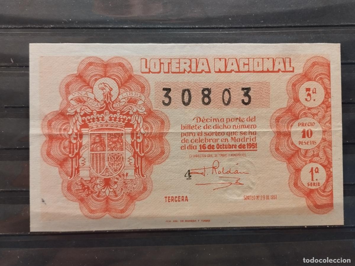 National Spanish Lottery: FAC - DECIMO LOTERIA NACIONAL 1951. MADRID. SORTEO N&ordm; 29. LIGEROS DOBLECES. LEER DESCRIPCION