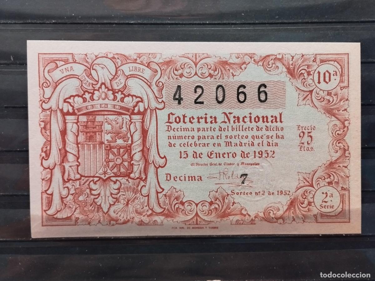 National Spanish Lottery: FAC - DECIMO LOTERIA NACIONAL 1952. MADRID. SORTEO N&ordm; 2. EXCELENTE CALIDAD. LEER DESCRIPCION