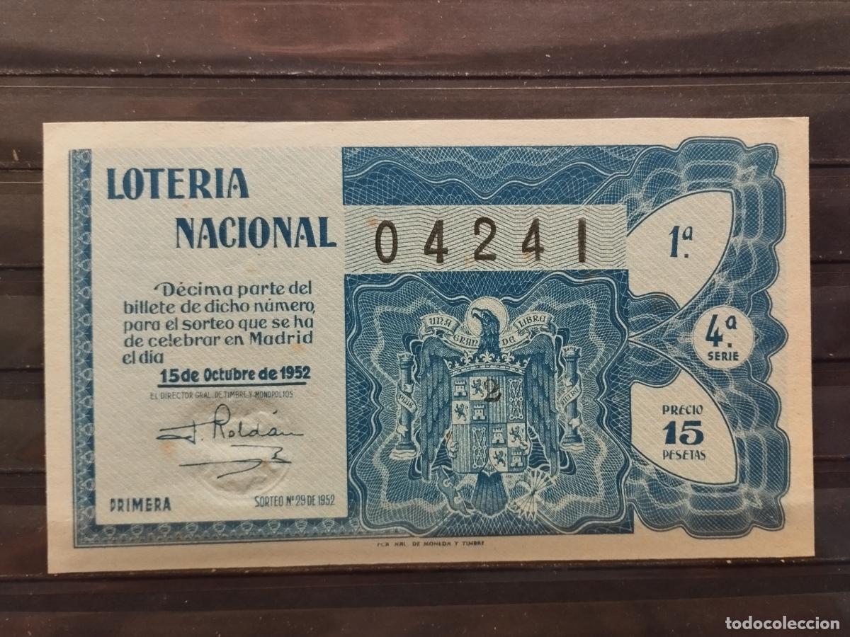 National Spanish Lottery: FAC - DECIMO LOTERIA NACIONAL 1952. MADRID. SORTEO N&ordm; 29. EXCELENTE CALIDAD. LEER DESCRIPCION