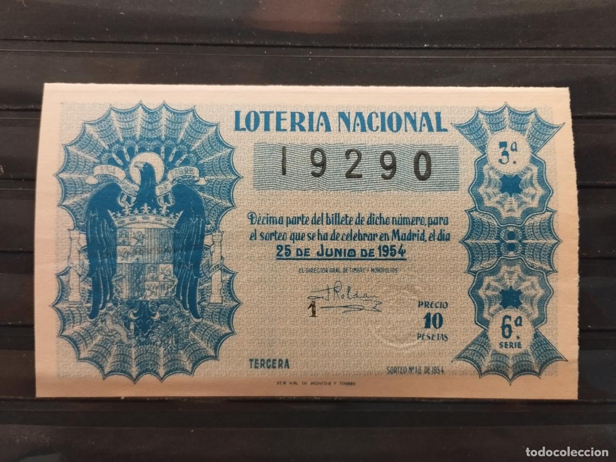 National Spanish Lottery: FAC - DECIMO LOTERIA NACIONAL 1954. MADRID. SORTEO N&ordm; 18. MUY BUENA CALIDAD. LEER DESCRIPCION