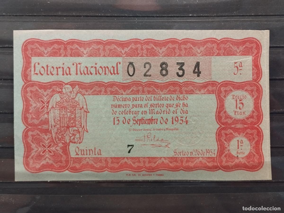 Nationale spanische Lotterie: FAC - DECIMO LOTERIA NACIONAL 1954. MADRID. SORTEO N&ordm; 26. MUY BUENA CALIDAD. LEER DESCRIPCION