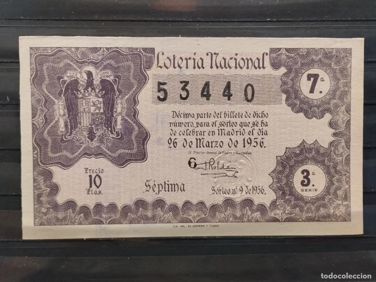 Nationale spanische Lotterie: FAC - DECIMO LOTERIA NACIONAL 1956. MADRID. SORTEO N&ordm; 9. EXCELENTE CALIDAD. LEER DESCRIPCION
