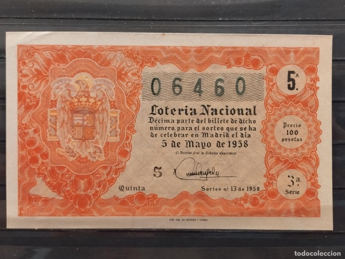 Nationale spanische Lotterie: FAC - DECIMO LOTERIA NACIONAL 1958. MADRID. SORTEO N&ordm; 13. CAPICUA. EXCELENTE CALIDAD.