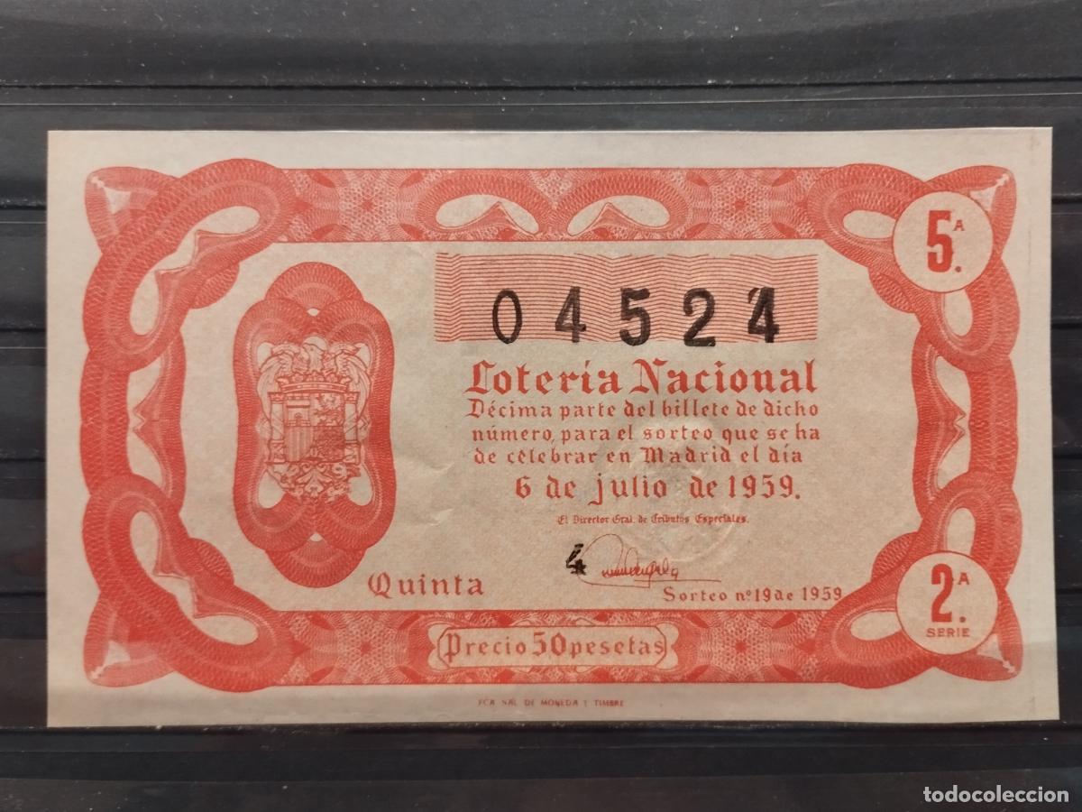 Nationale spanische Lotterie: FAC - DECIMO LOTERIA NACIONAL 1959. MADRID. SORTEO N&ordm; 19. EXCELENTE CALIDAD. LEER DESCRIPCION