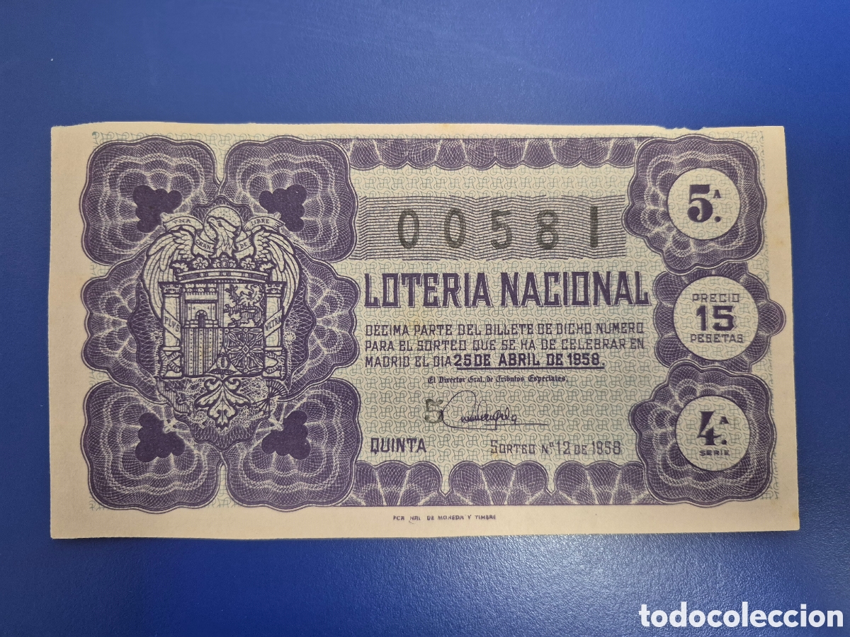 Loter&iacute;a nacional: LOTERIA NACIONAL SORTEO 12 DE 1958
