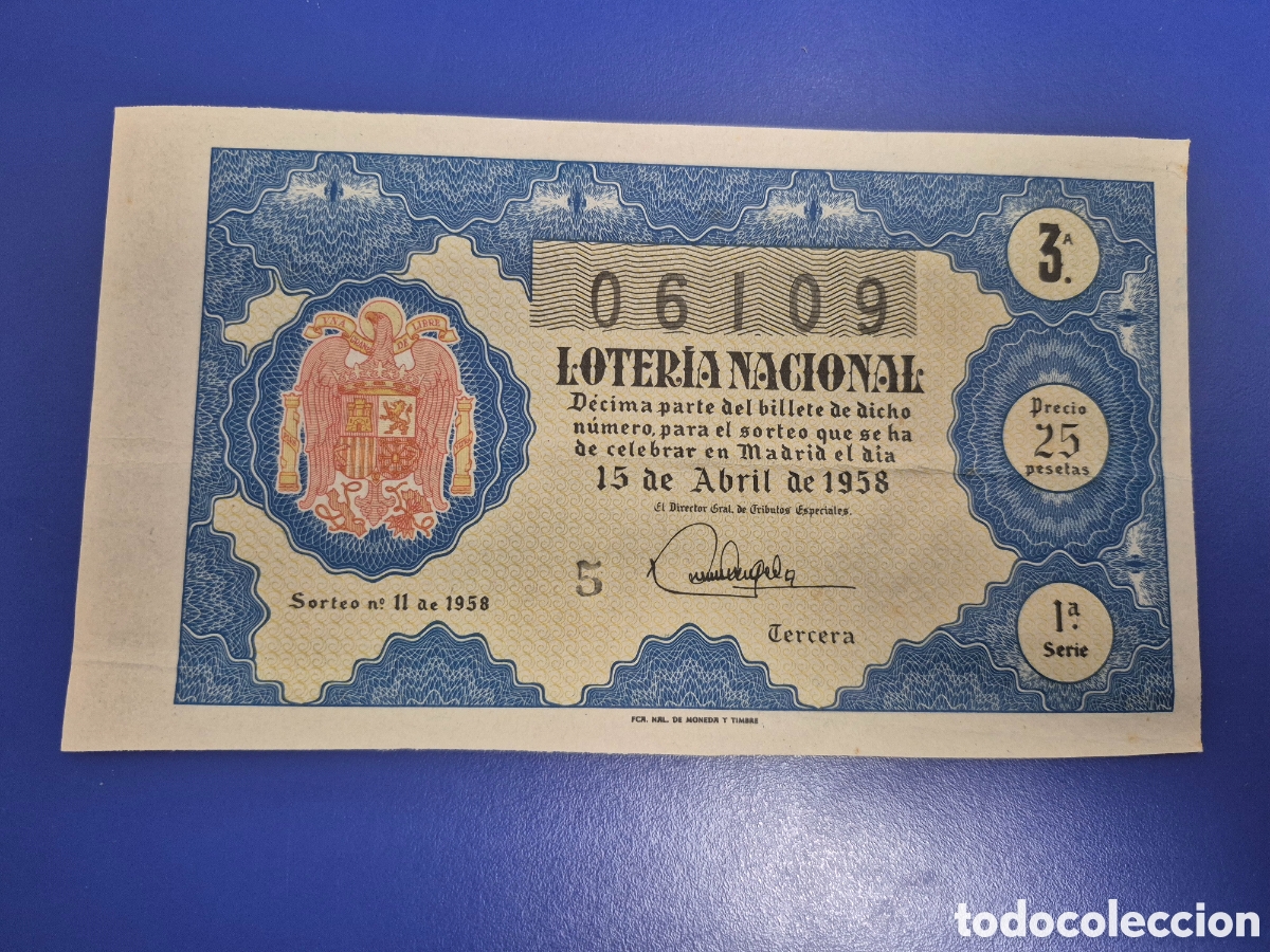 Loter&iacute;a nacional: LOTERIA NACIONAL SORTEO 11 DE 1958