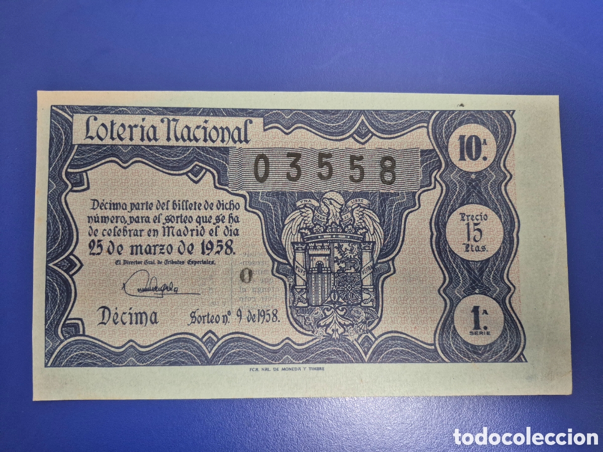 Loter&iacute;a nacional: LOTERIA NACIONAL SORTEO 9 DE 1958