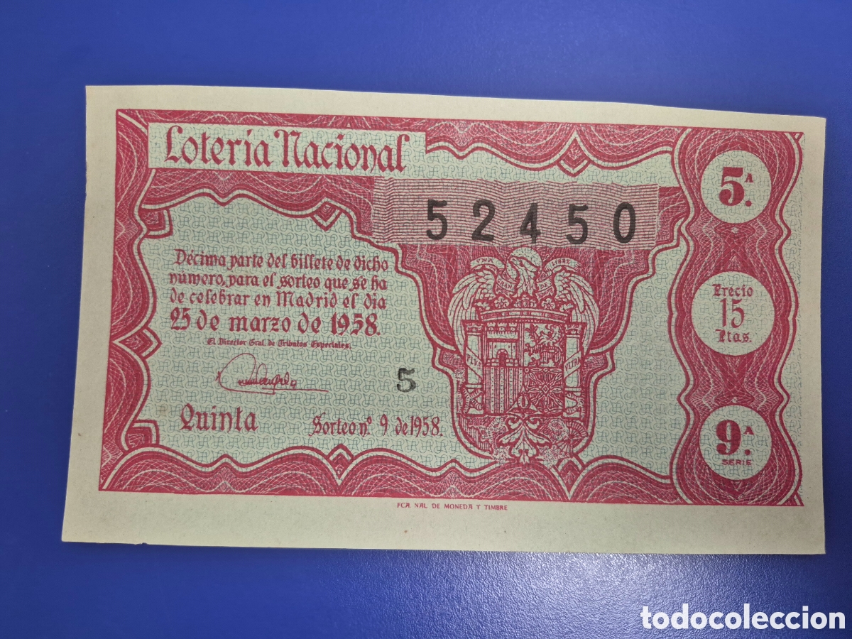 Loter&iacute;a nacional: LOTERIA NACIONAL SORTEO 9 DE 1958