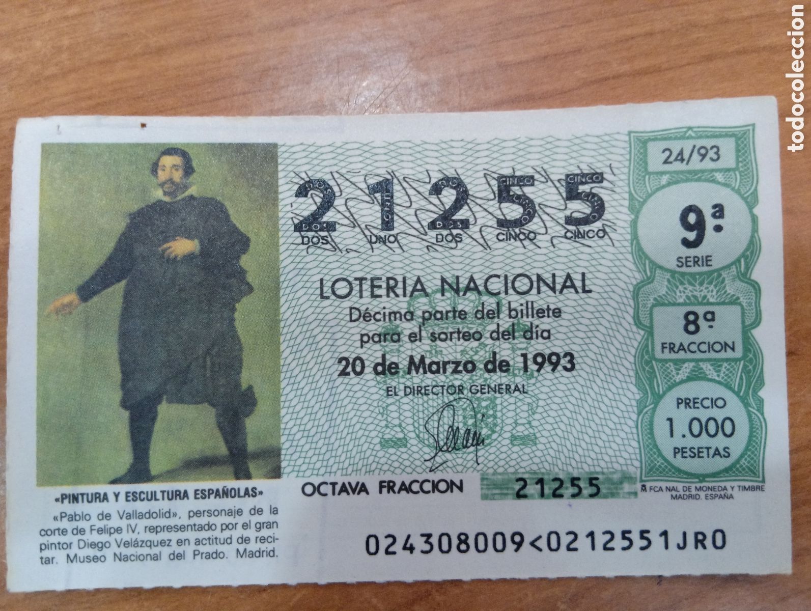 Loterie Nationale: D&eacute;cimo de loteria nacional. N&ordm; 21255 - 20 de Marzo de 1993