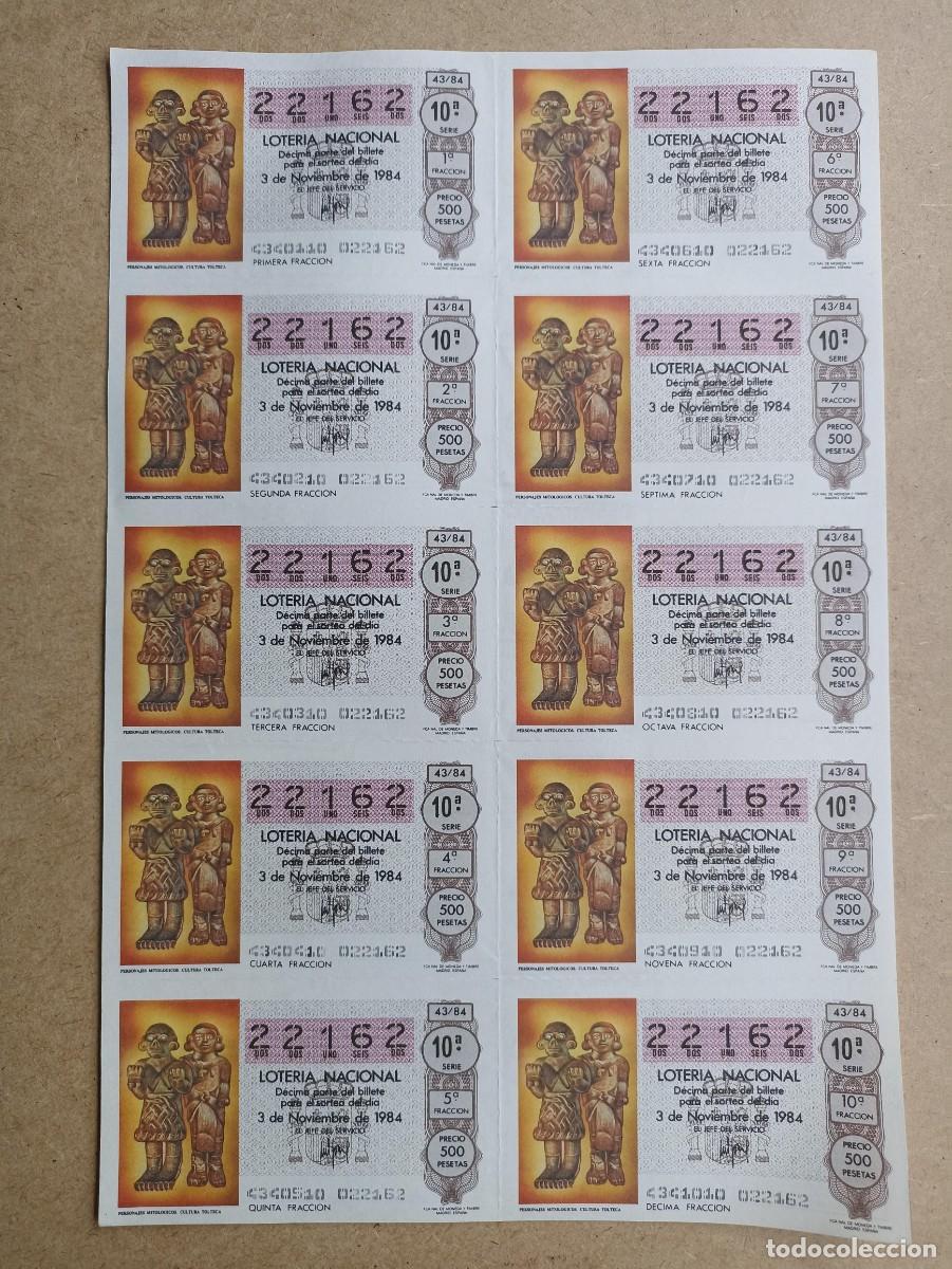 Loter&iacute;a nacional: Lote 10 d&eacute;cimos de loter&iacute;a nacional en hoja a&ntilde;o 1984 n&uacute;mero 22162