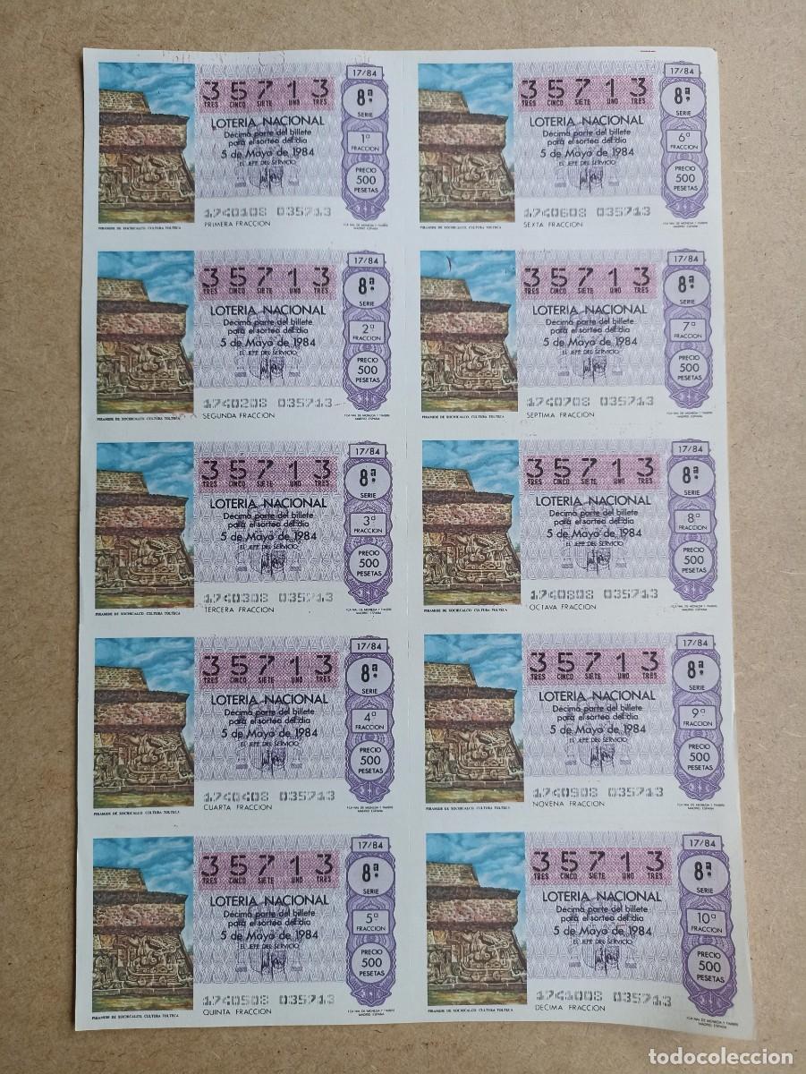 Loter&iacute;a nacional: Lote 10 d&eacute;cimos de loter&iacute;a nacional en hoja a&ntilde;o 1984 n&uacute;mero 35713