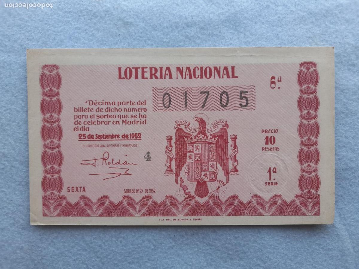 Loter&iacute;a nacional: D&eacute;cimo. Sorteo n&ordm;: 27 de 1952.