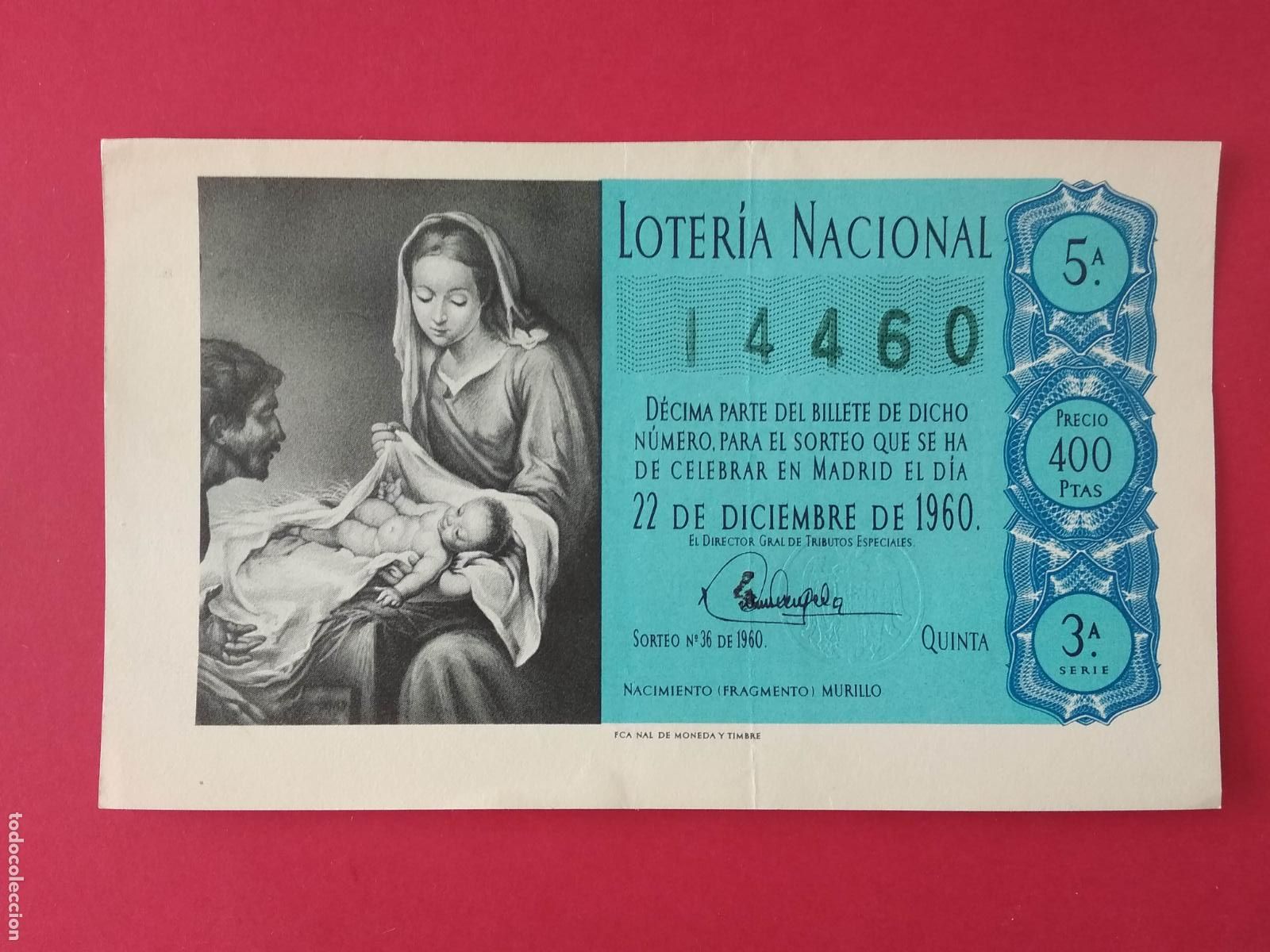 Loter&iacute;a nacional: DECIMO DE LOTERIA NACIONAL A&Ntilde;O 1960 SORTEO N&ordm; 36