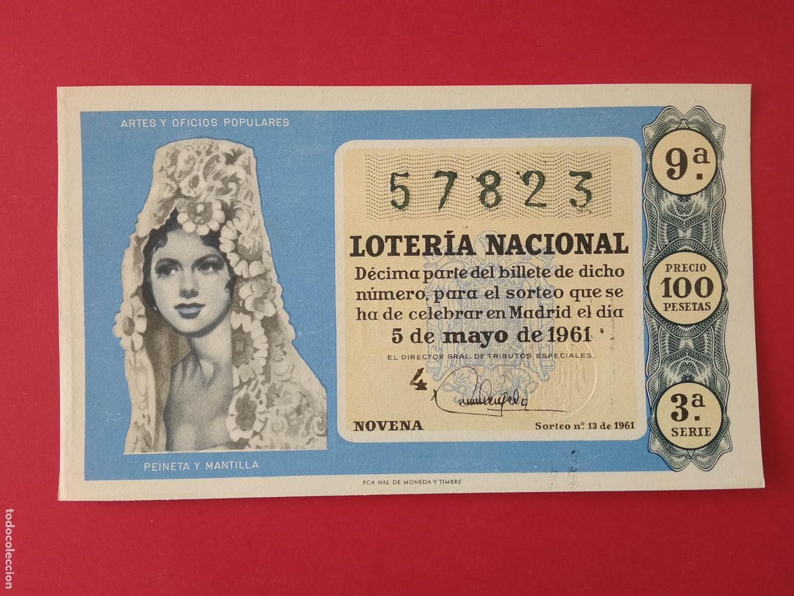 Loter&iacute;a nacional: DECIMO DE LOTERIA NACIONAL A&Ntilde;O 1961 SORTEO N&ordm; 13
