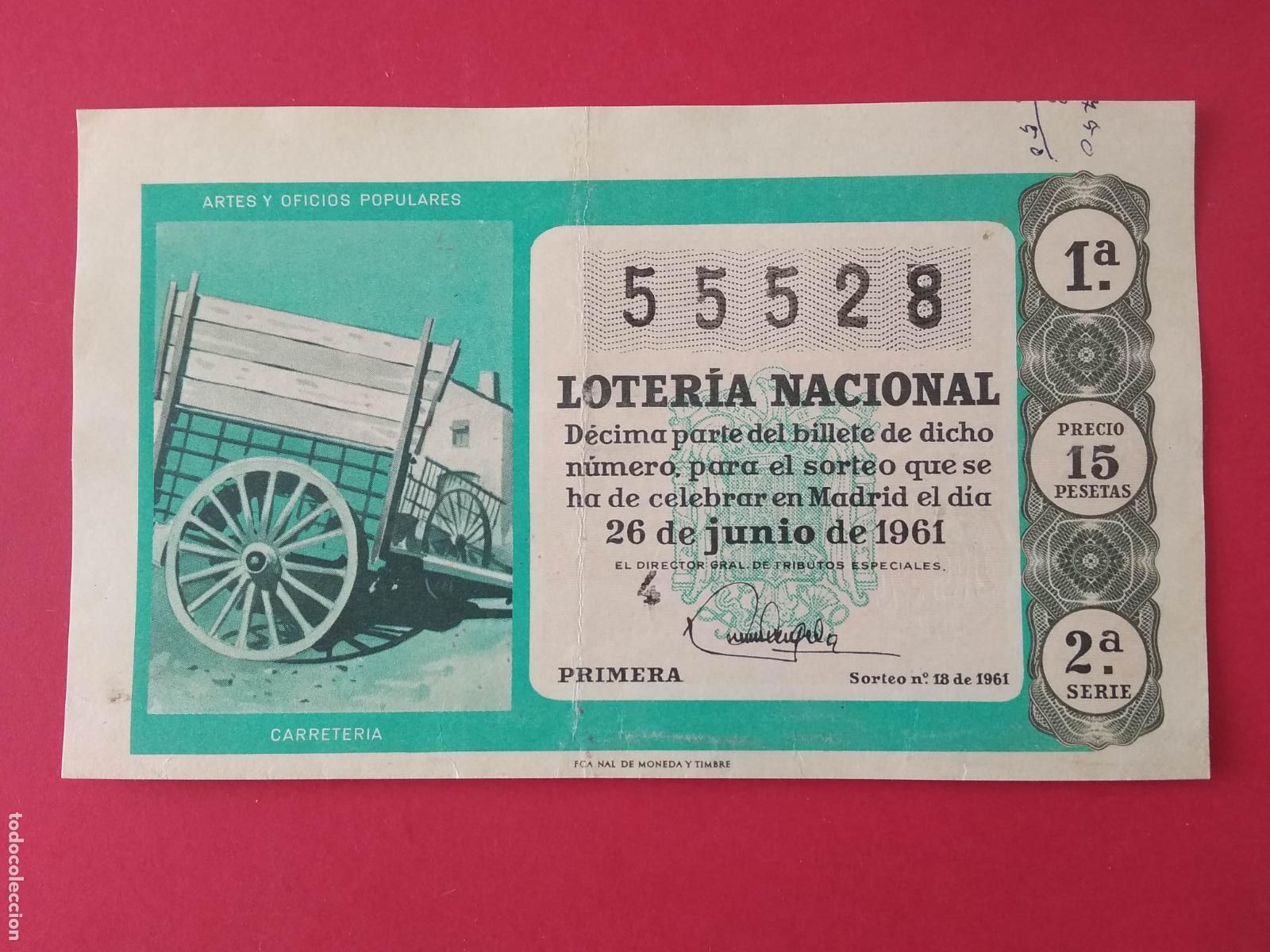 Loter&iacute;a nacional: DECIMO DE LOTERIA NACIONAL A&Ntilde;O 1961 SORTEO N&ordm; 18