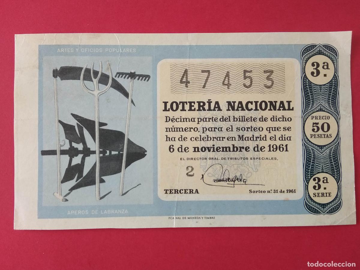Loter&iacute;a nacional: DECIMO DE LOTERIA NACIONAL A&Ntilde;O 1961 SORTEO N&ordm; 31