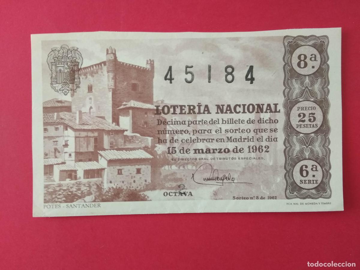 Loter&iacute;a nacional: DECIMO DE LOTERIA NACIONAL A&Ntilde;O 1962 SORTEO N&ordm; 8