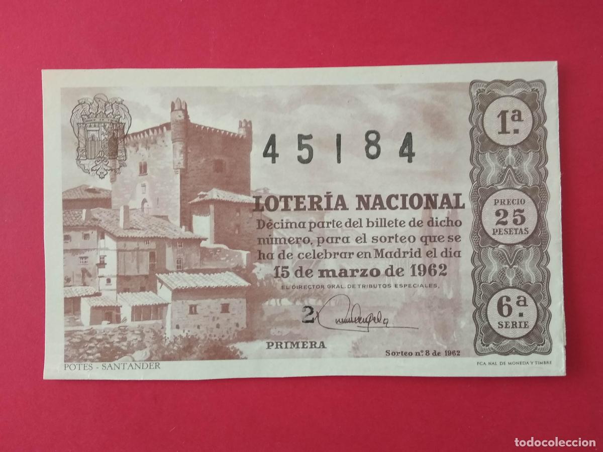 Loter&iacute;a nacional: DECIMO DE LOTERIA NACIONAL A&Ntilde;O 1962 SORTEO N&ordm; 8