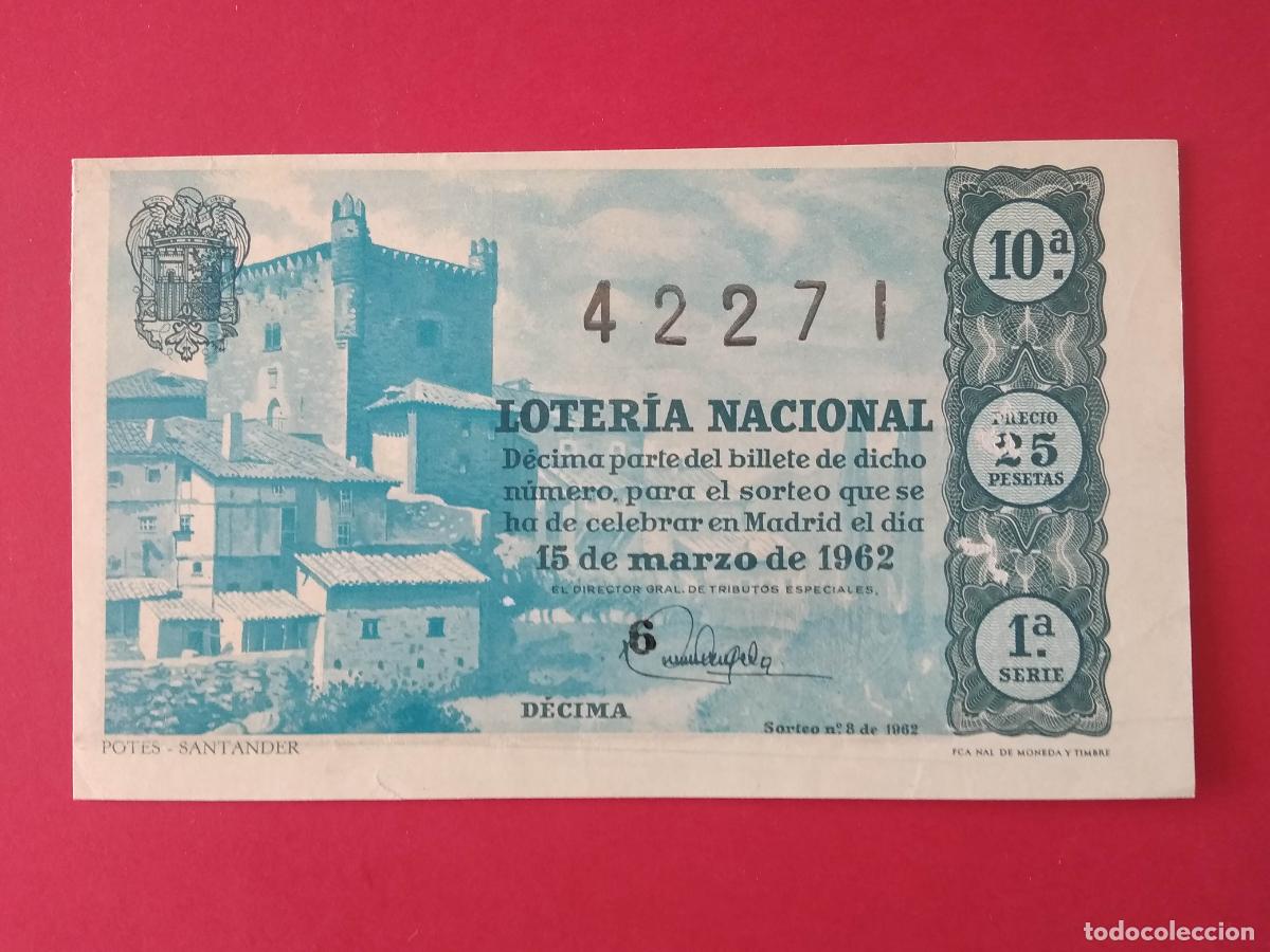 Loter&iacute;a nacional: DECIMO DE LOTERIA NACIONAL A&Ntilde;O 1962 SORTEO N&ordm; 8