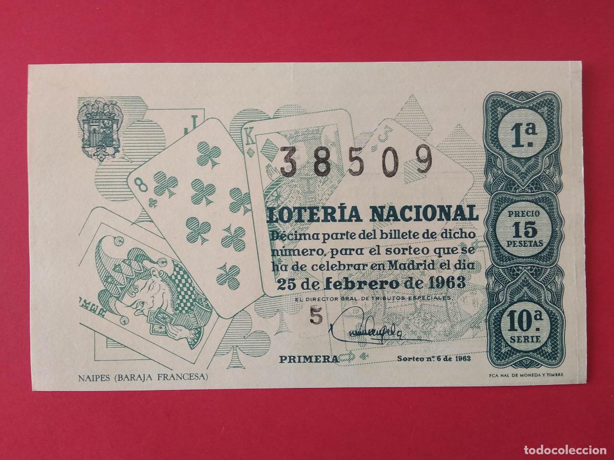 Loter&iacute;a nacional: DECIMO DE LOTERIA NACIONAL A&Ntilde;O 1963 SORTEO N&ordm; 6