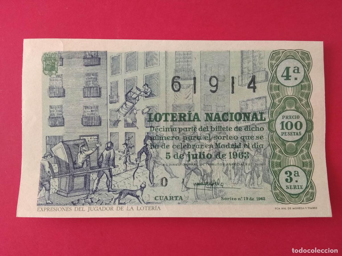 Loter&iacute;a nacional: DECIMO DE LOTERIA NACIONAL A&Ntilde;O 1963 SORTEO N&ordm; 19