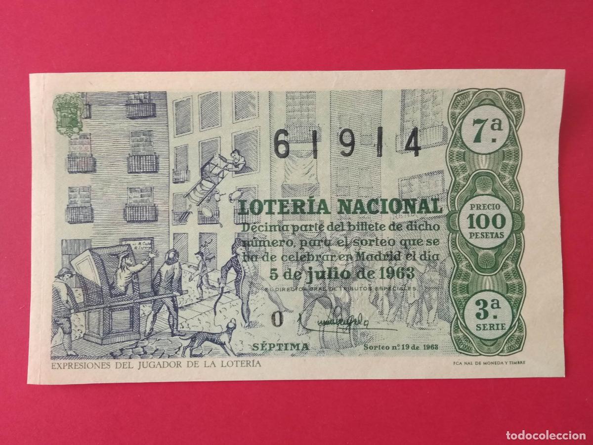 Loter&iacute;a nacional: DECIMO DE LOTERIA NACIONAL A&Ntilde;O 1963 SORTEO N&ordm; 19