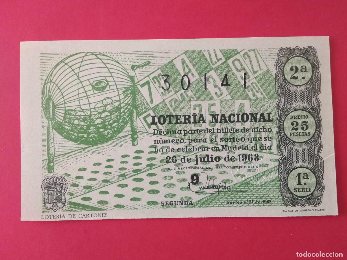 Loter&iacute;a nacional: DECIMO DE LOTERIA NACIONAL A&Ntilde;O 1963 SORTEO N&ordm; 21