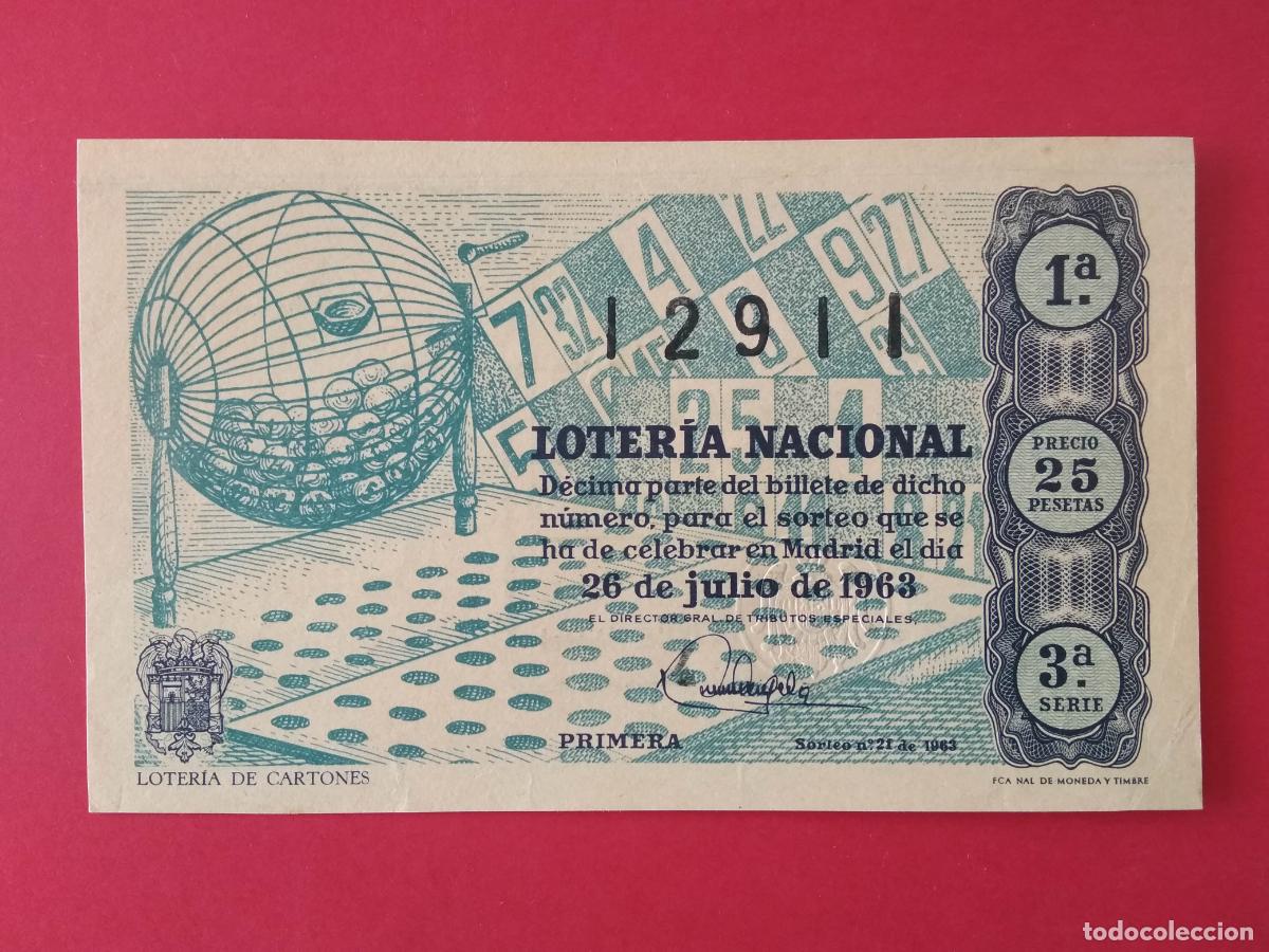 Loter&iacute;a nacional: DECIMO DE LOTERIA NACIONAL A&Ntilde;O 1963 SORTEO N&ordm; 21