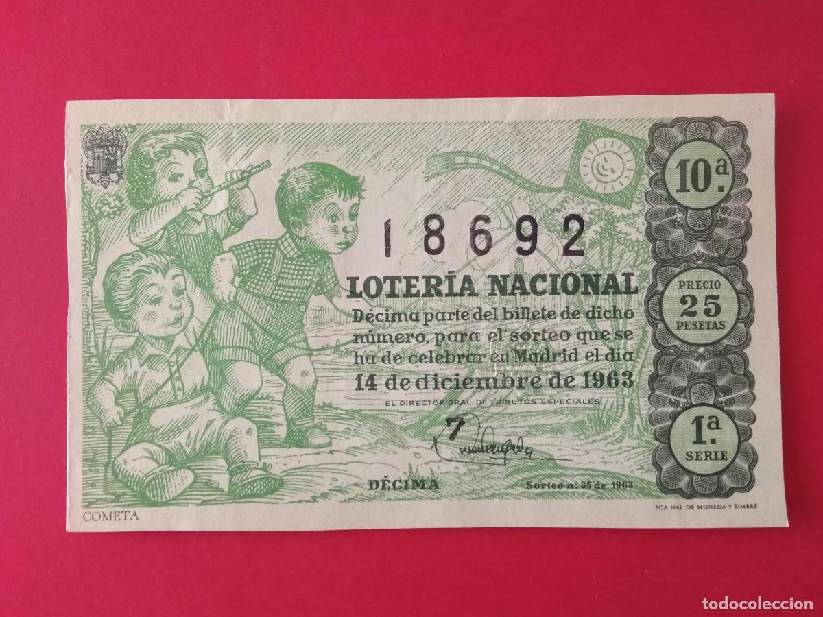 Loter&iacute;a nacional: DECIMO DE LOTERIA NACIONAL A&Ntilde;O 1963 SORTEO N&ordm; 35