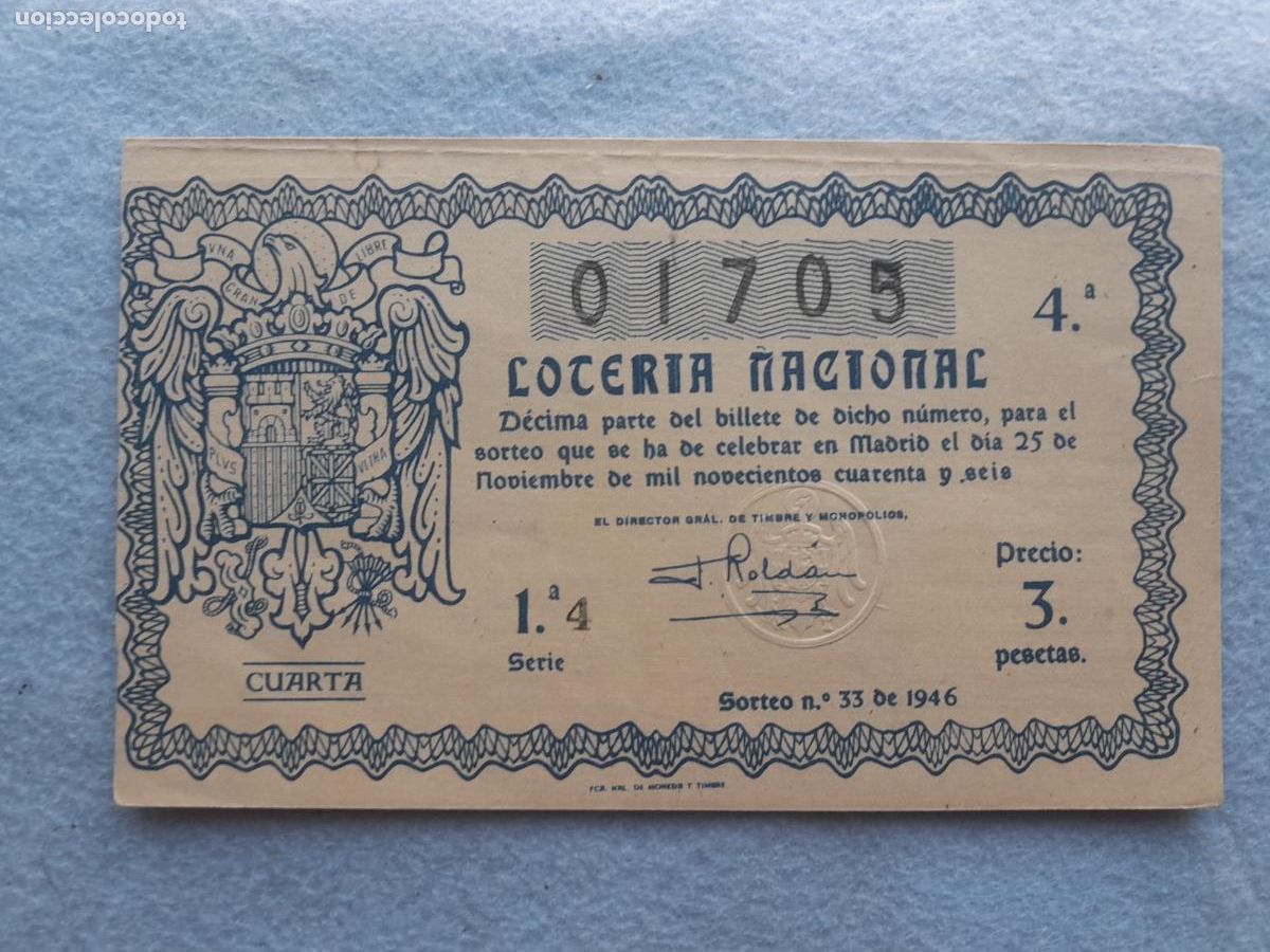 Loter&iacute;a nacional: D&eacute;cimo. Sorteo n&ordm; 33 de 1946.