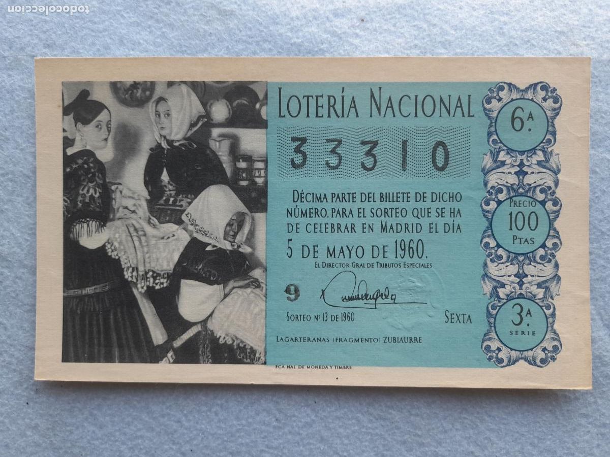 Loter&iacute;a nacional: D&eacute;cimo. Sorteo n&ordm;: 13 de 1960.