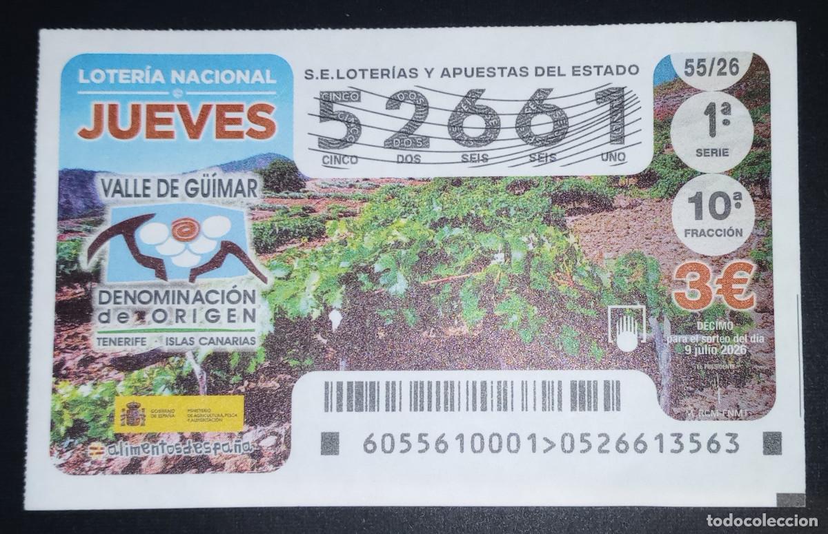 Loter&iacute;a nacional: D&Eacute;CIMO DE LOTER&Iacute;A - 9-JULIO-2026 - VALLE DE G&Uuml;IMAR DENOMINACI&Oacute;N DE ORIGEN, TENERIFE