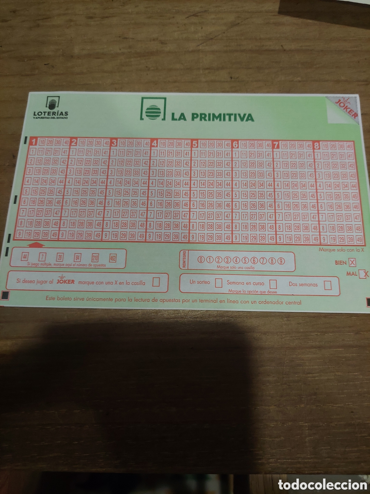 Loter&iacute;a nacional: LA PRIMITIVA LITERIAS IMPRESO
