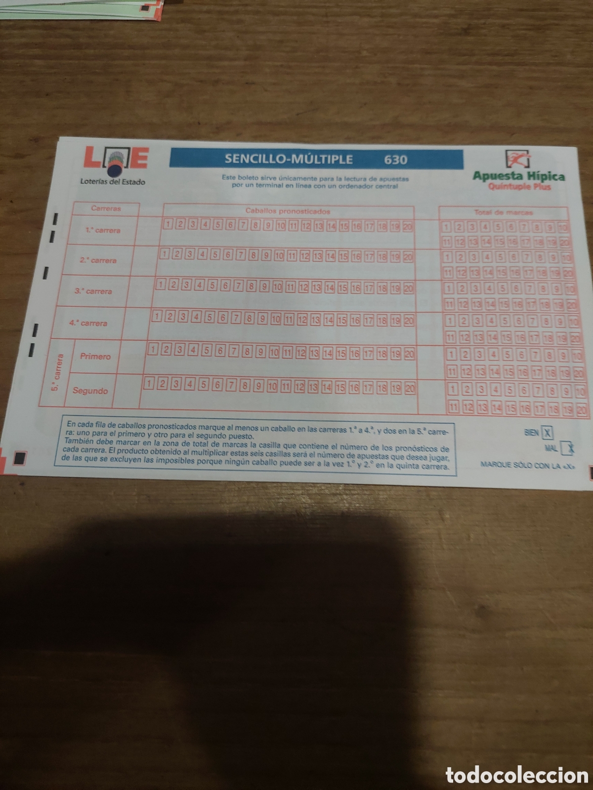 Loter&iacute;a nacional: IMPRESO LOTER&Iacute;A ESTADO SENCILLO MUKTIPLE 630 APUESTAS H&Iacute;PICA