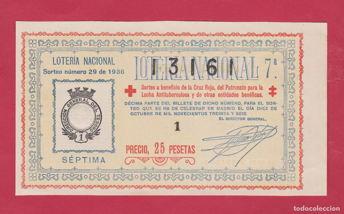Loter&iacute;a nacional: LOTERIA SORTEO 29 DE 1936 CRUZ ROJA
