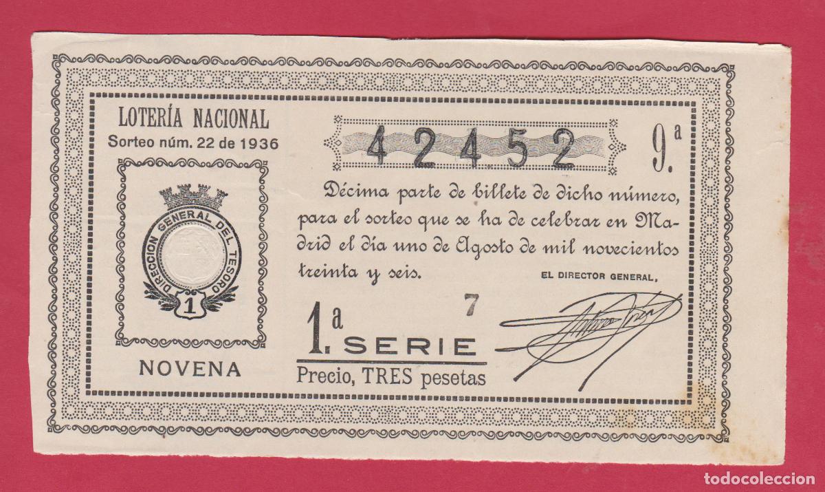 Loter&iacute;a nacional: LOTERIA SORTEO 22 DE 1936