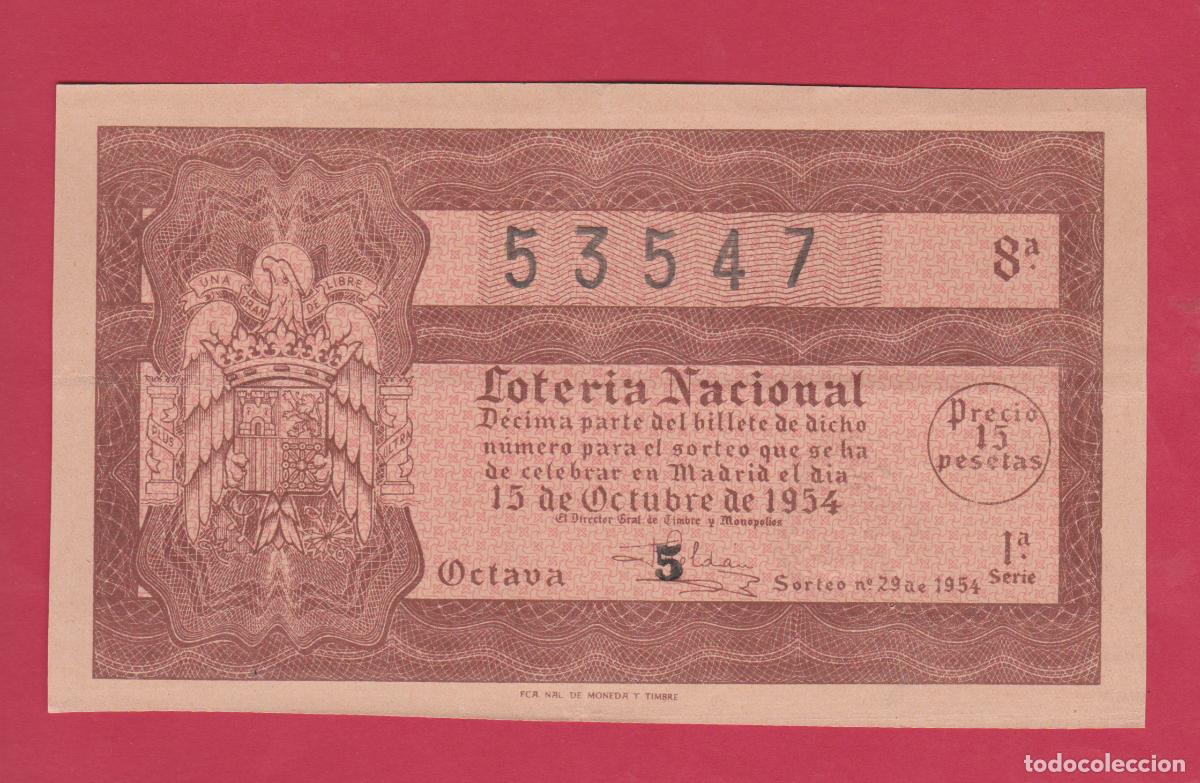 Loter&iacute;a nacional: LOTERIA SORTEO 29 DE 1954