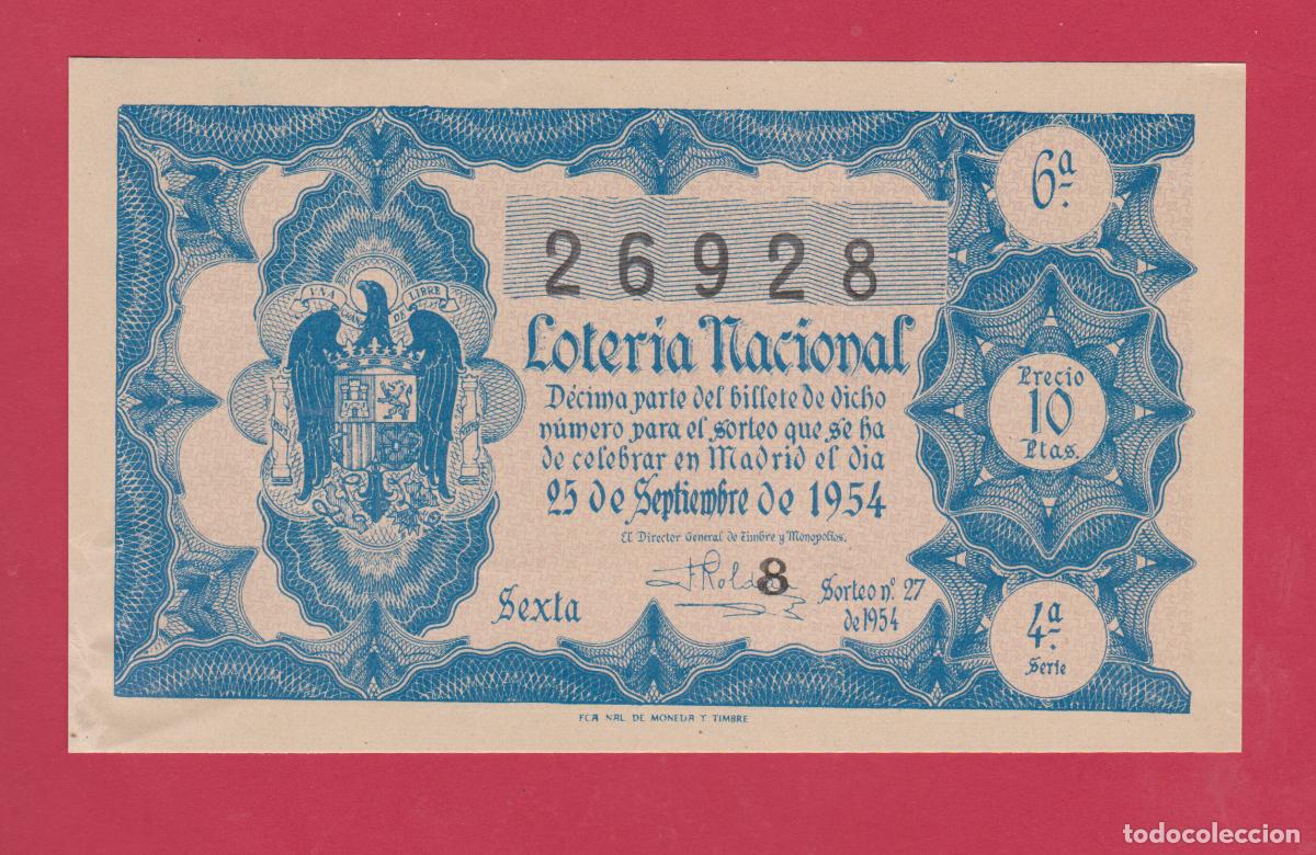 Loter&iacute;a nacional: LOTERIA SORTEO 27 DE 1954