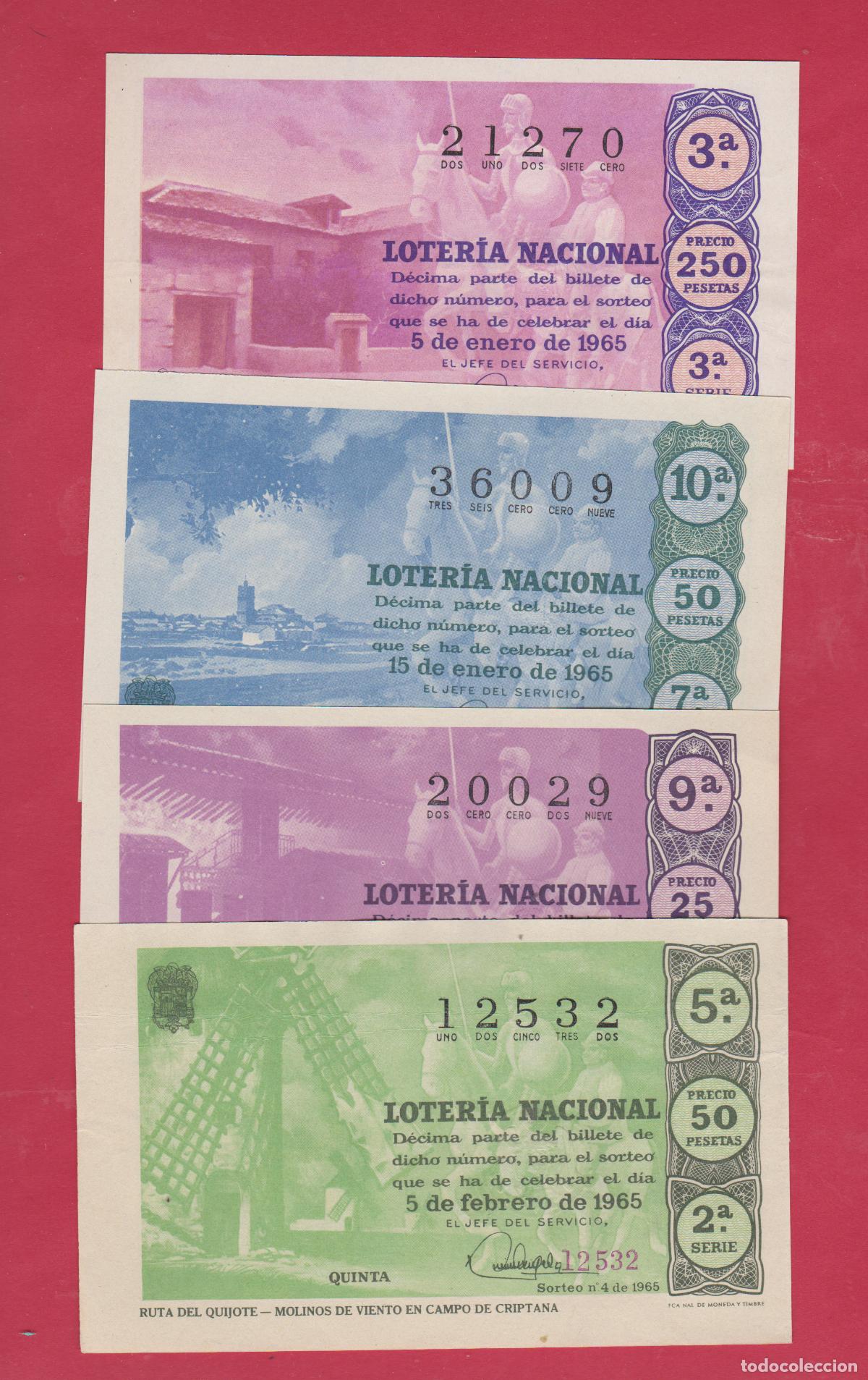 Loter&iacute;a nacional: LOTERIA A&Ntilde;O 1965 COMPLETO 36 DECIMOS DEDICADO A DON QUIJOTE CAMINO DE SANTIAGO LUGARES COLOMBINOS